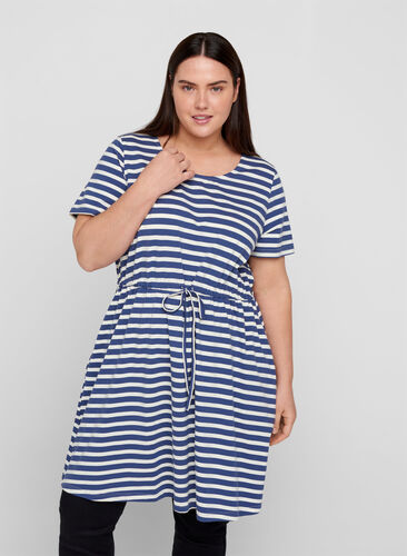 Short-sleeved cotton tunic with stripes, Twilight Blue/Stripe, Model image number 0