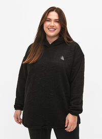 Sporty sweatshirt with hood, Black, Model