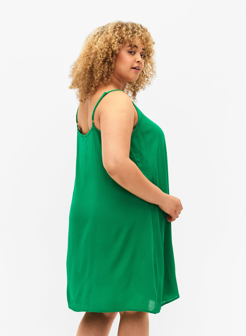 Solid colour strap dress in viscose, Green, Model image number 1