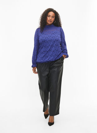 Long-sleeved lace blouse with smock, Deep Ultramarine, Model image number 2