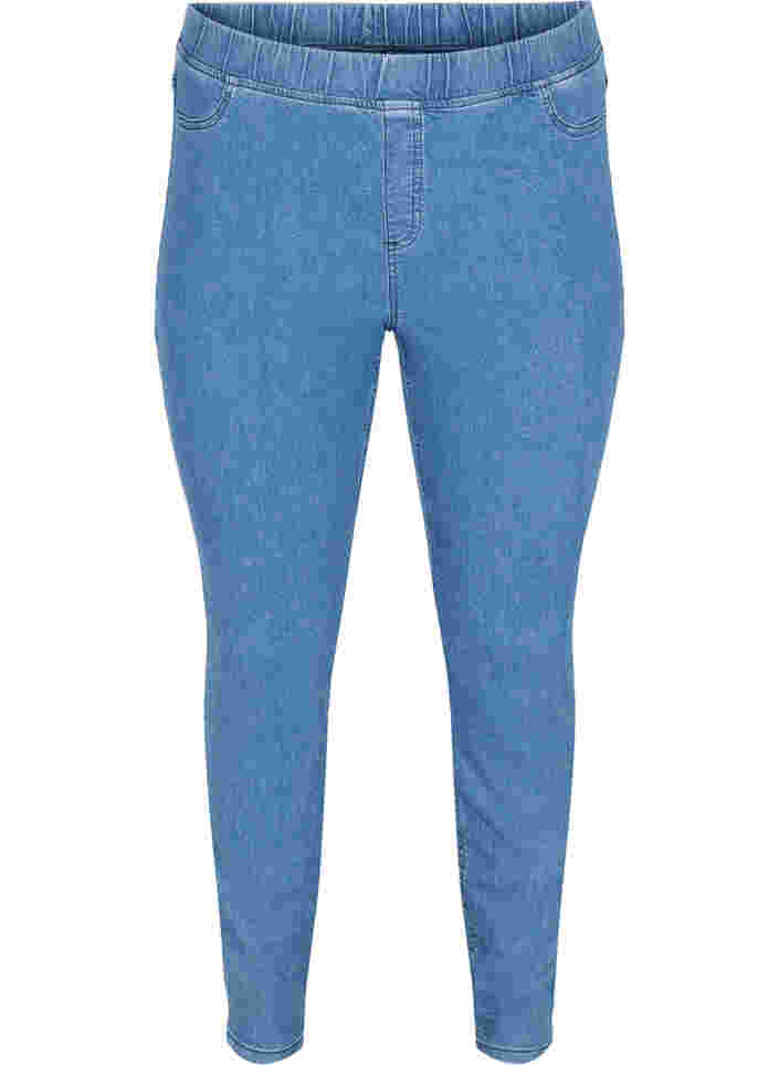 Cotton blend jeggings with back pockets, Blue denim, Packshot image number 0
