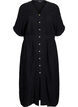 Linen and viscose midi dress with front slits, Black, Packshot image number 0