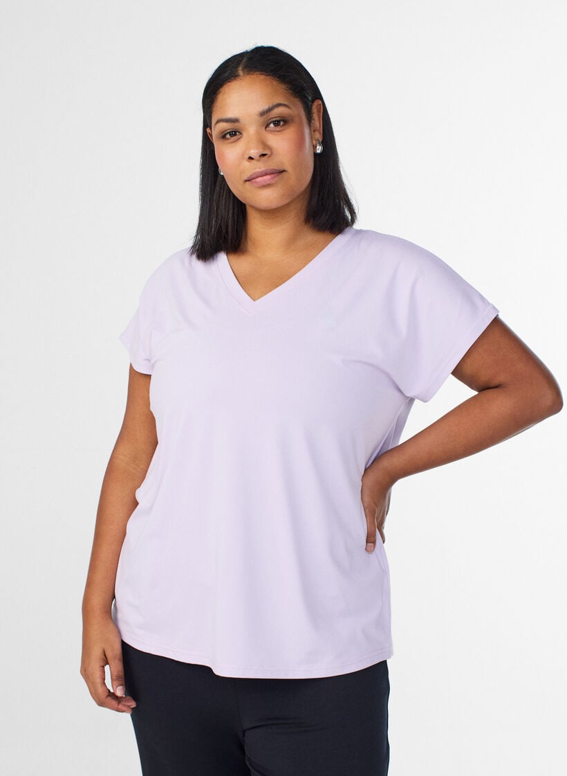 Loose training t-shirt with v-neck, Purple, Model image number 0