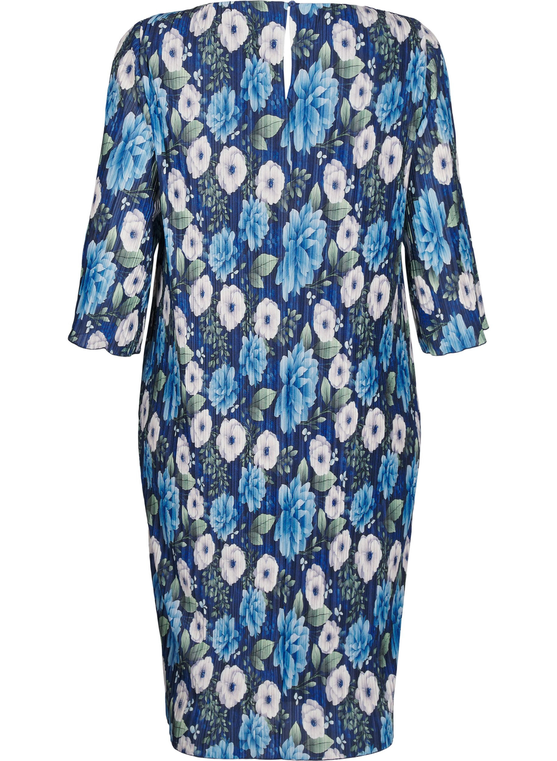 Zizzifashion Pleated dress with 3/4 sleeves, Blue, Packshot image number 1