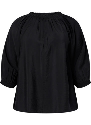 A-shape viscose blouse with 3/4 sleeves, Black, Packshot image number 0
