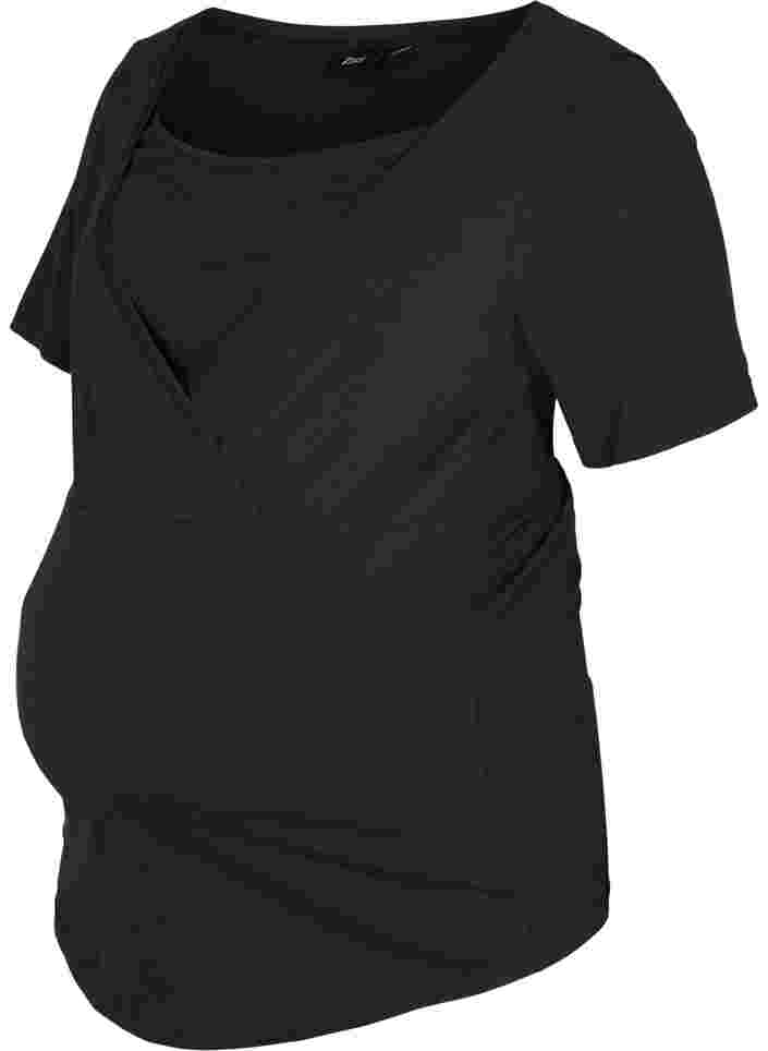 Short-sleeved maternity t-shirt in cotton, Black, Packshot image number 0
