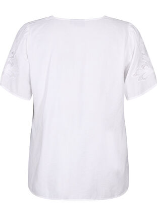 Short sleeve viscose blouse with embroidery, Bright White, Packshot image number 1