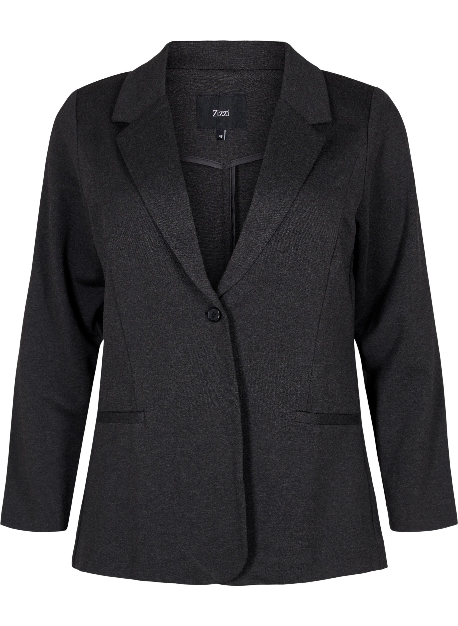 Zizzifashion Simple blazer with button, Dark Grey, Packshot image number 0