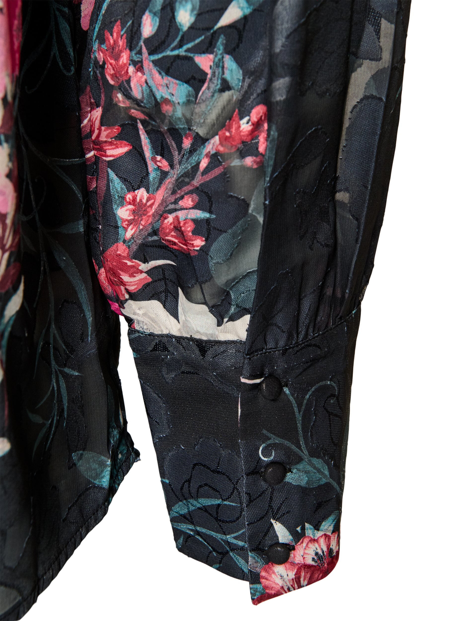 ZizzifashionFloral blouse with woven texture, Black, Packshot image number 3