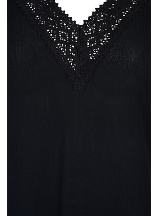 Short-sleeved viscose tunic with lace details, Black, Packshot image number 2