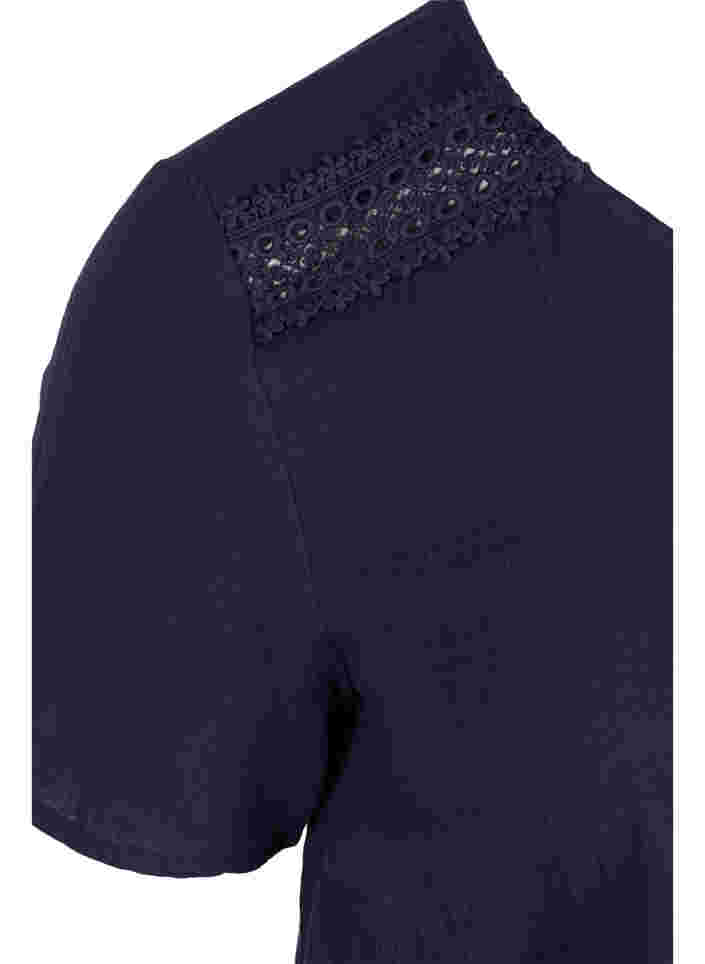 Short-sleeved cotton blouse with lace, Night Sky, Packshot image number 3