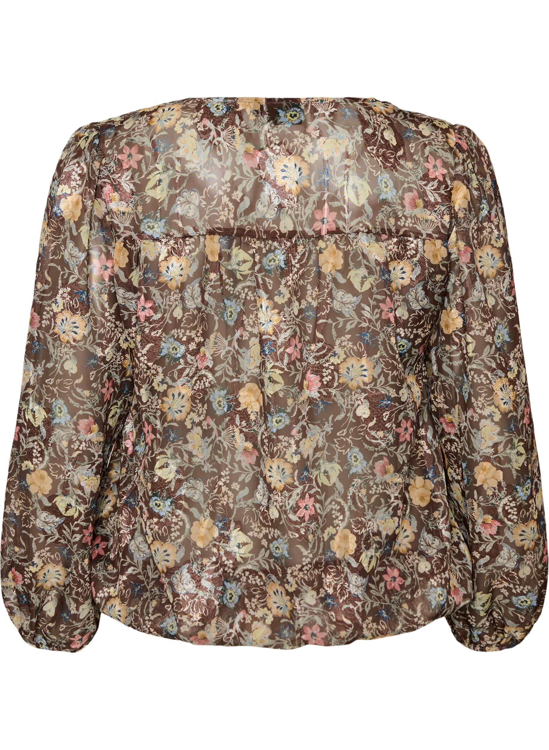 ZizzifashionBlouse with floral print and balloon sleeves, Brown, Packshot image number 1
