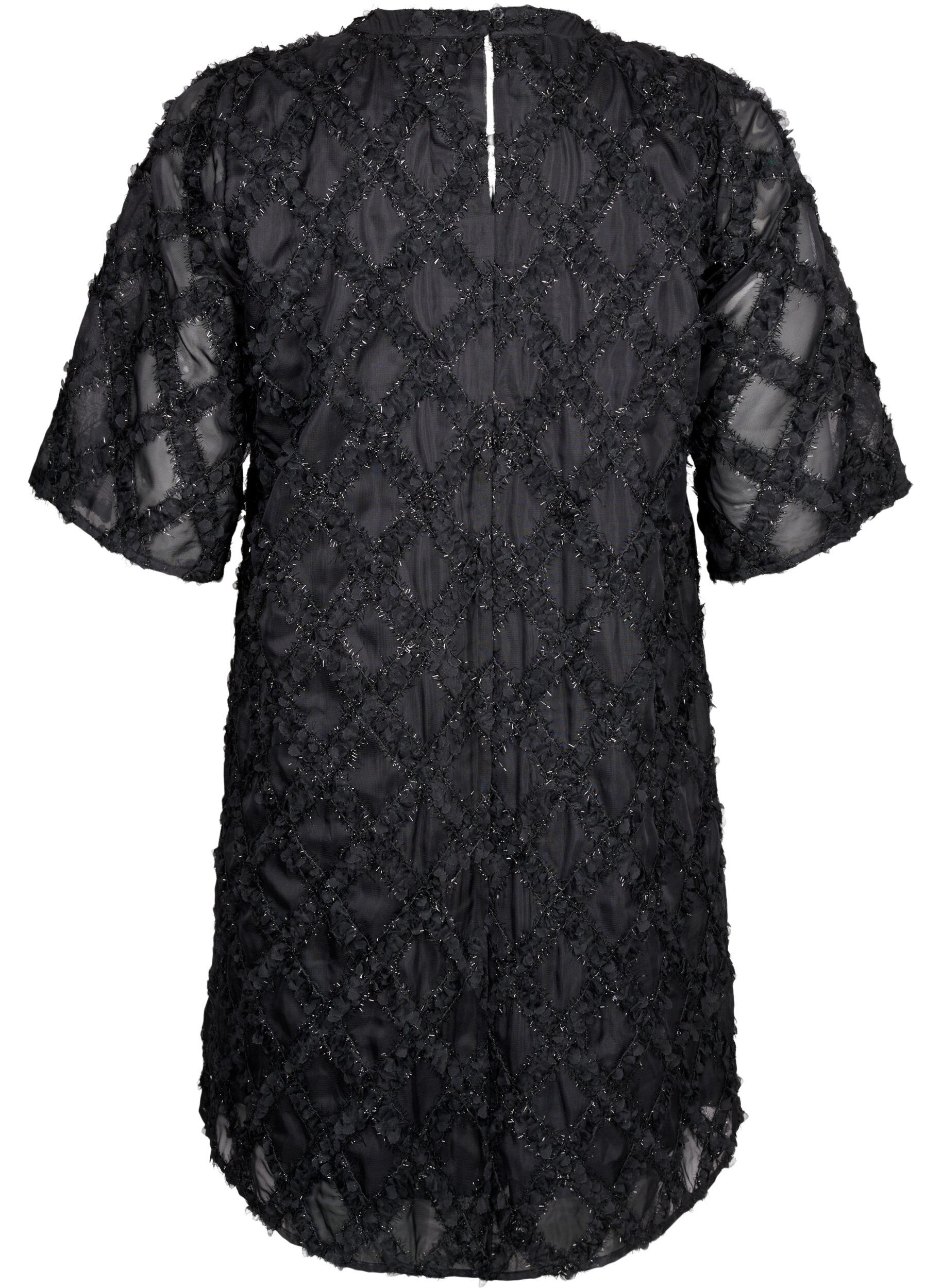 Zizzifashion Short textured dress, Black, Packshot image number 1