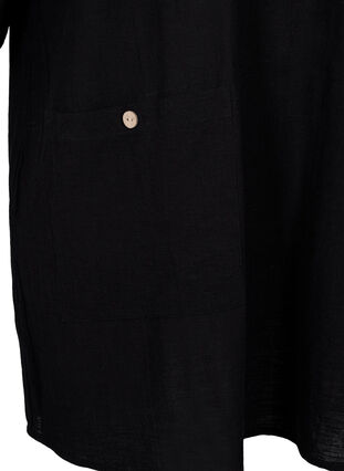 3/4 sleeve cotton blend tunic with linen, Black, Packshot image number 3