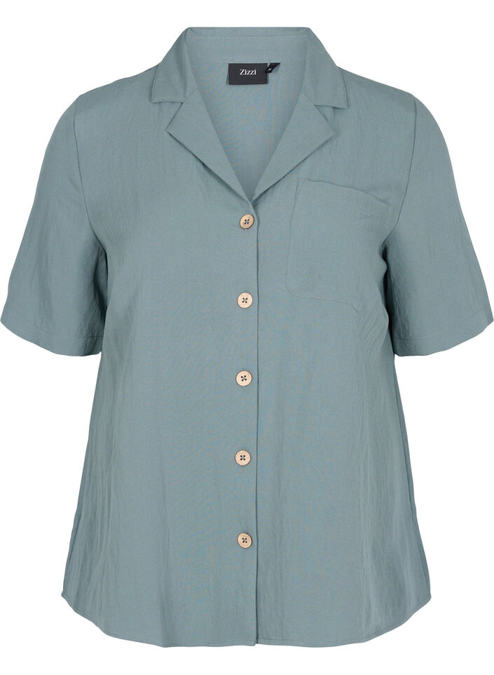 Viscose shirt with short sleeves, Balsam Green, Packshot image number 0