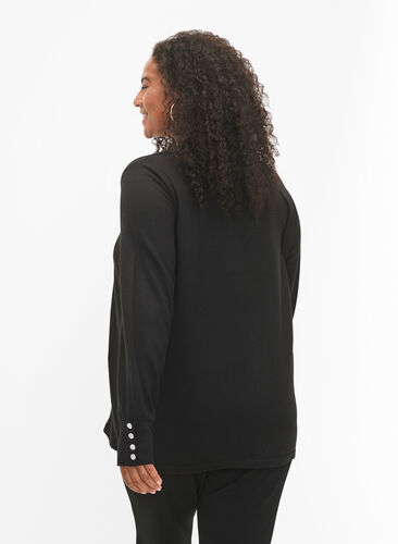 Long-sleeved blouse with wide cuff and buttons, Black, Model image number 1