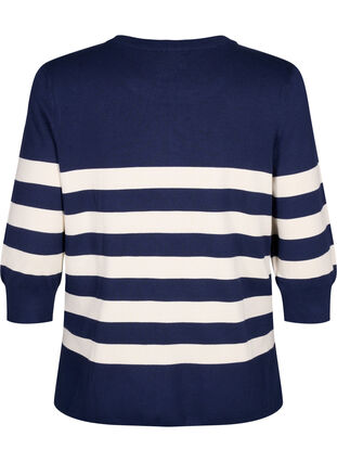Striped viscose pullover with 3/4 sleeves, Navy Blazer/Birch, Packshot image number 1