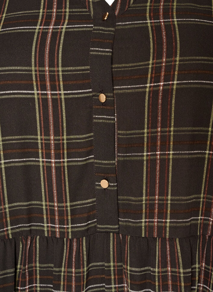 Checked midi dress with a tiered skirt, Brown, Packshot image number 2