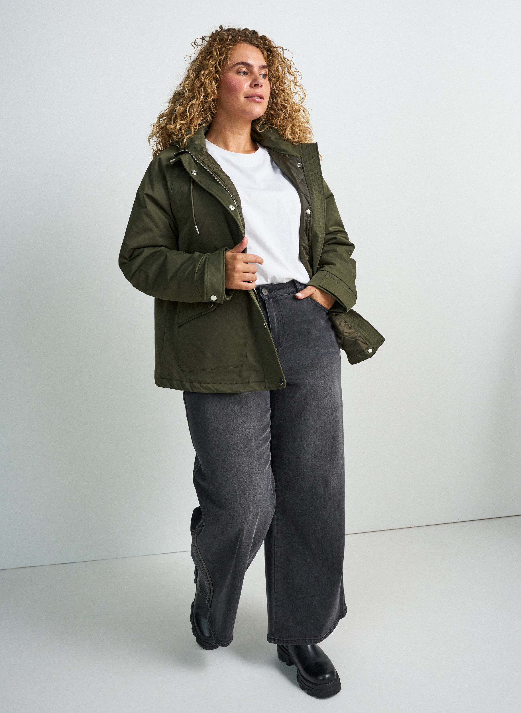 ZizzifashionPadded parka with a detachable hood, Green, Model image number 1