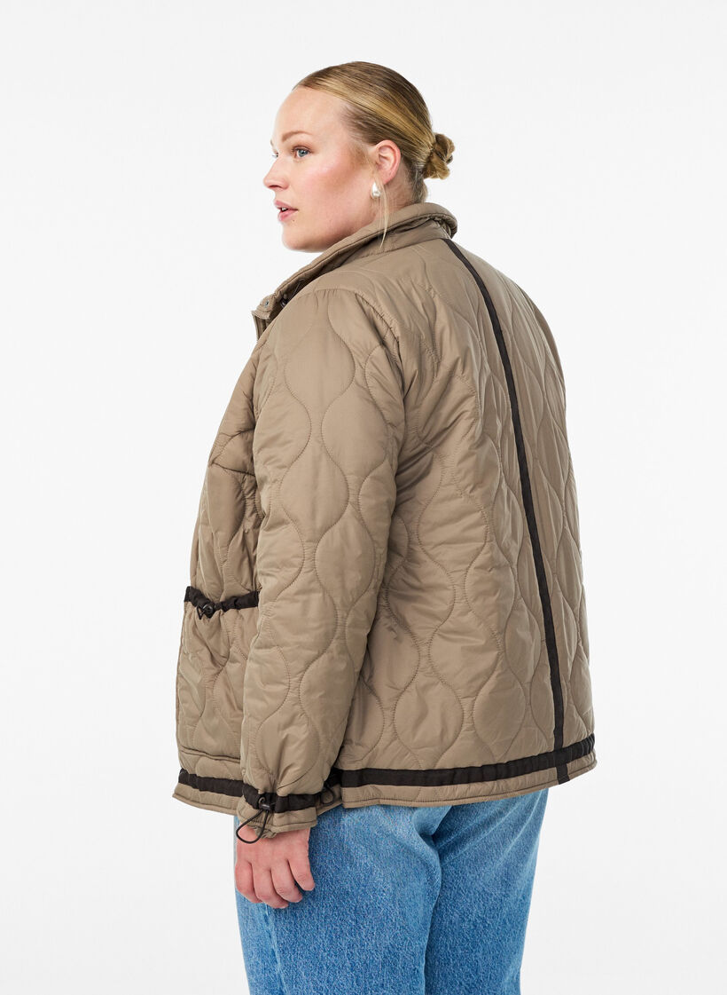 Short quilted jacket with contrast details, Beige, Model image number 2
