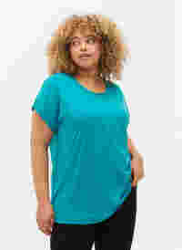 Short sleeved workout t-shirt, Deep Peacock Blue, Model
