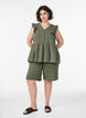Sleeveless cotton muslin blouse with ruffles, Green, Model image number 1