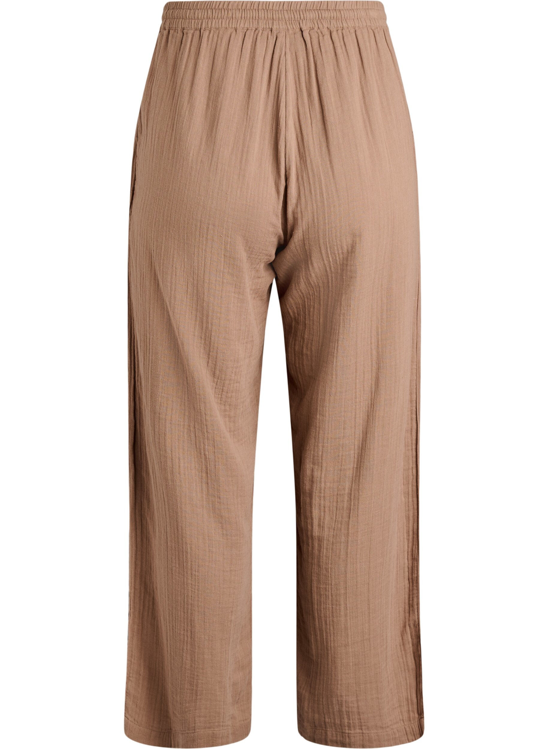 ZizzifashionHigh-waisted cotton muslin trousers with loose legs, Brown, Packshot image number 1