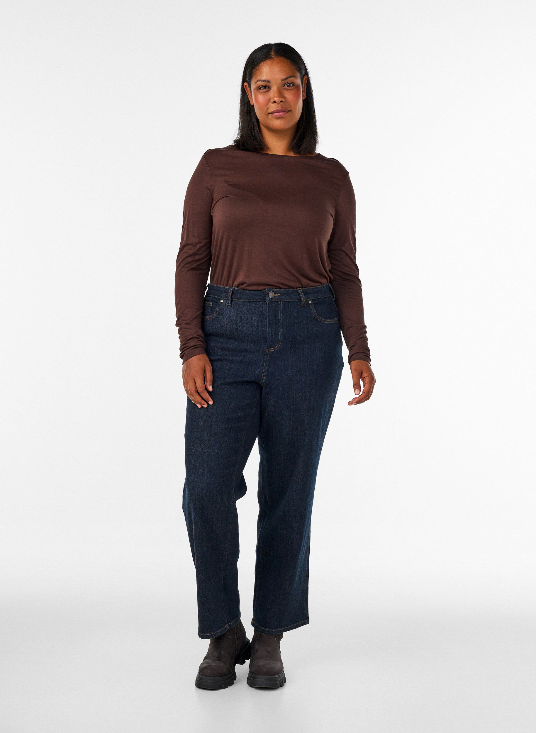 ZizzifashionLong-sleeved blouse in wool and viscose, Brown, Model image number 1