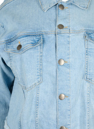 Short denim jacket with distressing details, Light Blue Denim, Packshot image number 2