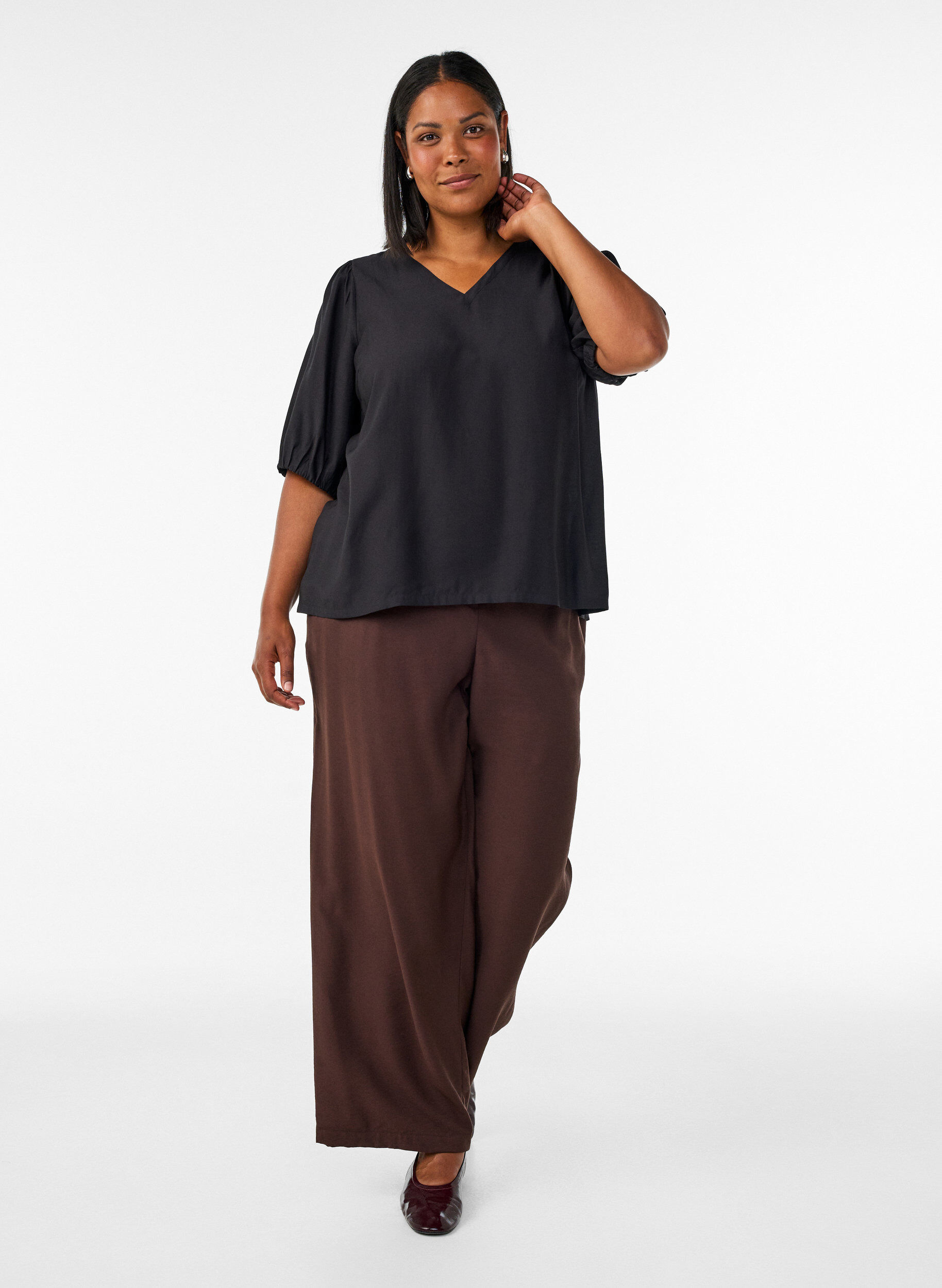 ZizzifashionViscose blouse with V-neck, Black, Model image number 1