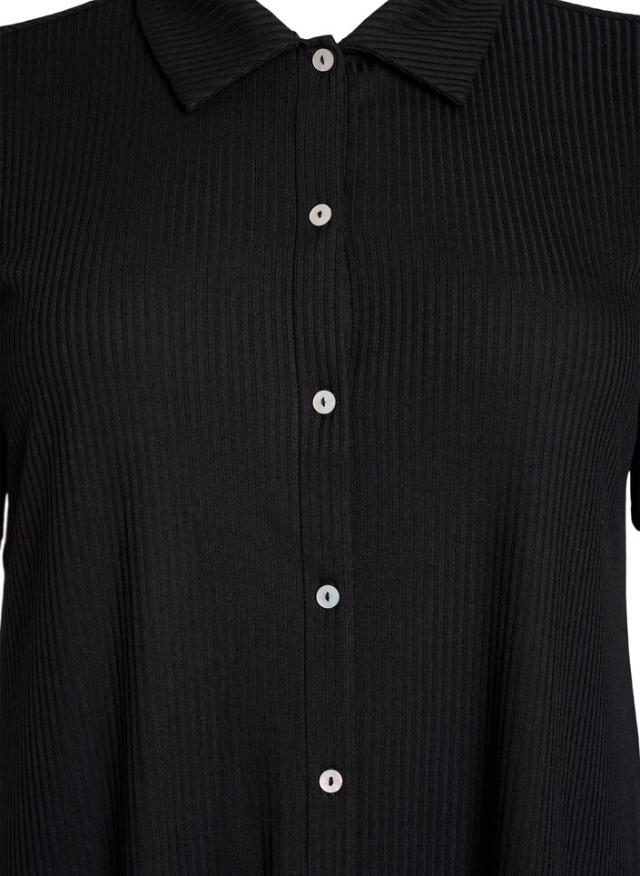 Maxi dress in jersey with collar and short sleeves, Black, Packshot image number 2