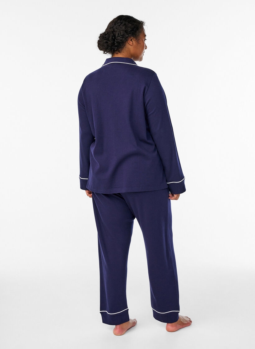 Cotton pyjama trousers with high waist, Blue, Model image number 1