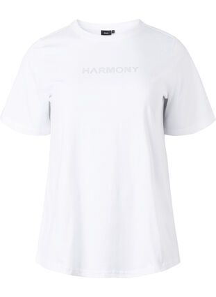 Organic cotton t-shirt with text, White HARMONY, Packshot image number 0
