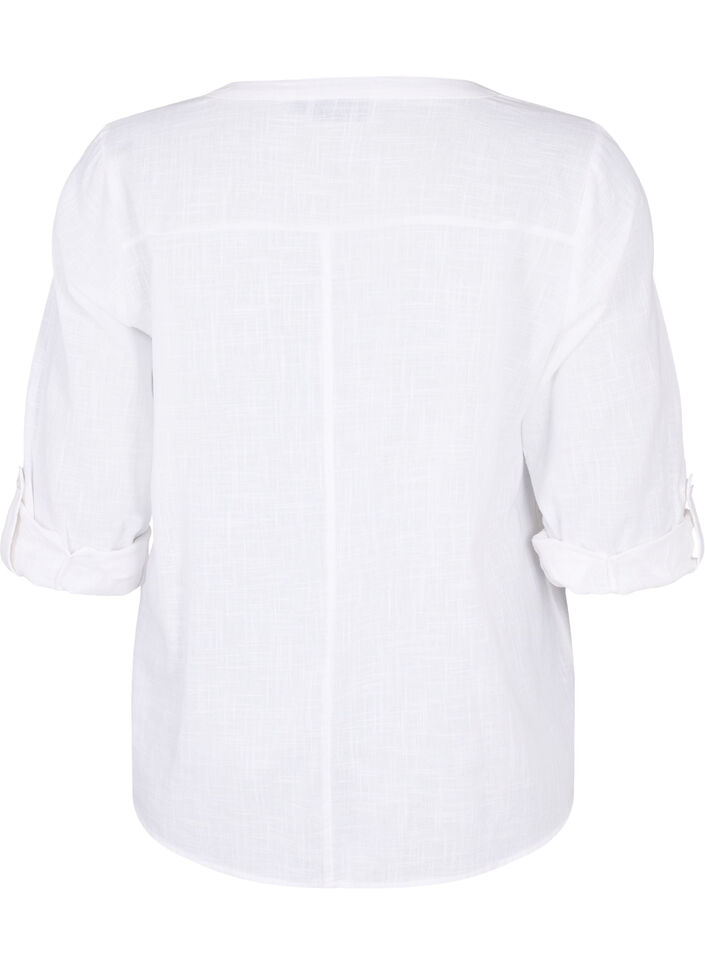 Shirt blouse in cotton with a v-neck, Bright White, Packshot image number 1
