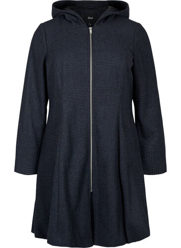 Checkered coat with wool, Dark Grey Melange, Packshot image number 0