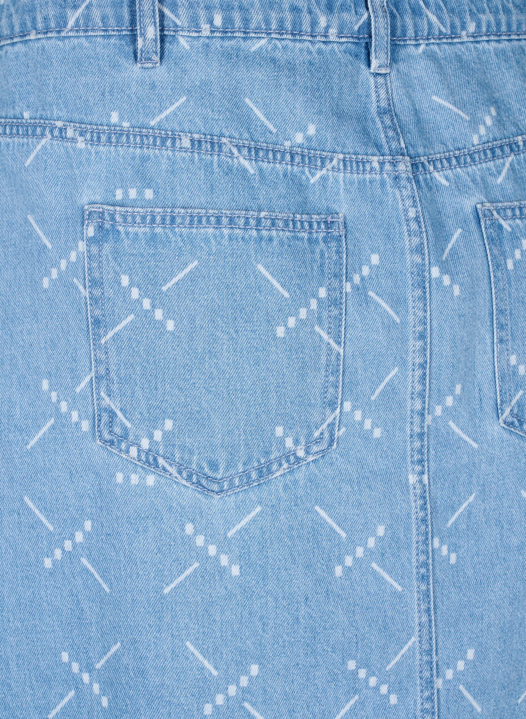 Zizzifashion Denim skirt with a pattern, Light blue denim, Packshot image number 3