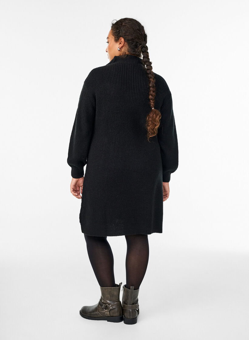 FLASH - Short knit dress with high neck, Black, Model image number 2
