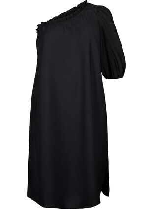 One-shoulder dress in viscose, Black, Packshot image number 0