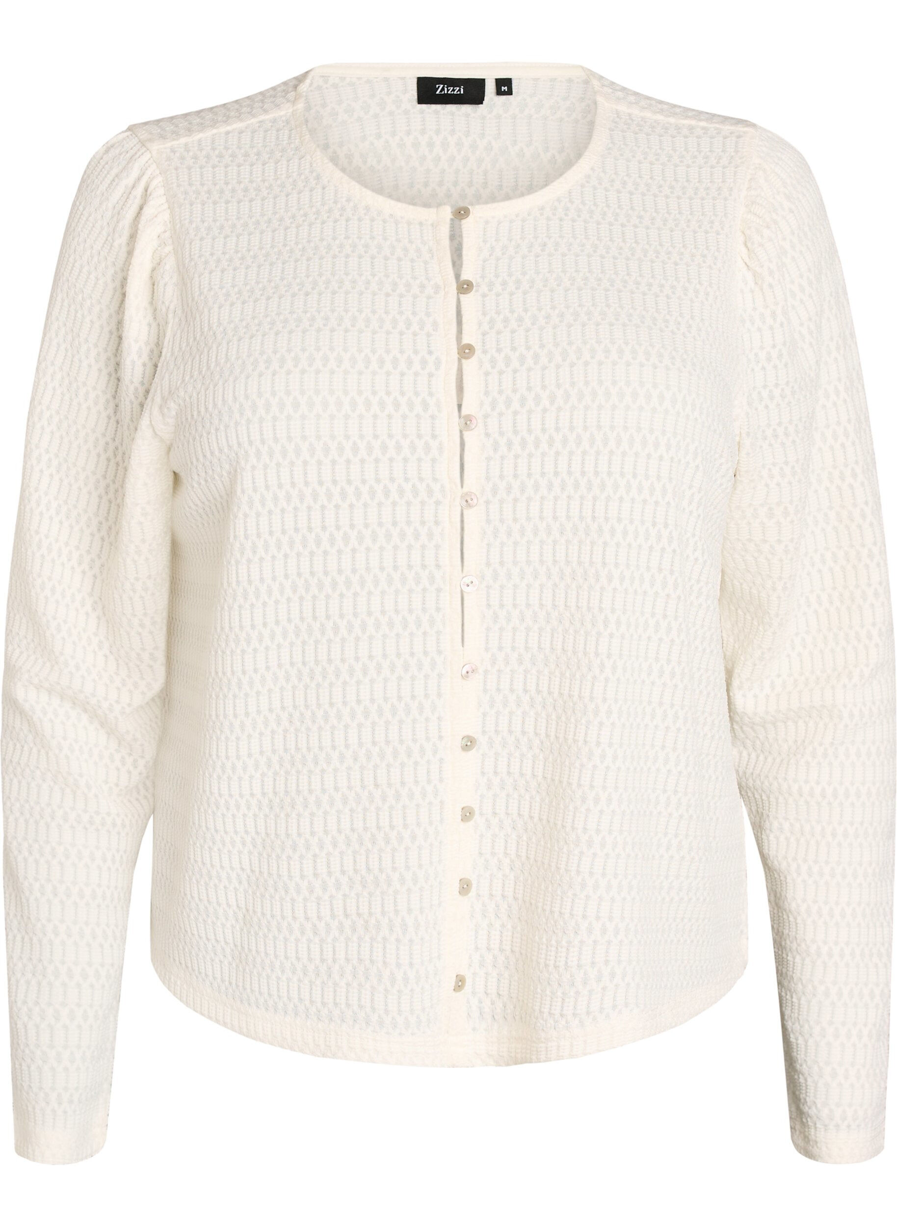 Zizzifashion Blouse with textured pattern and button fastening, Vanilla, Packshot image number 0