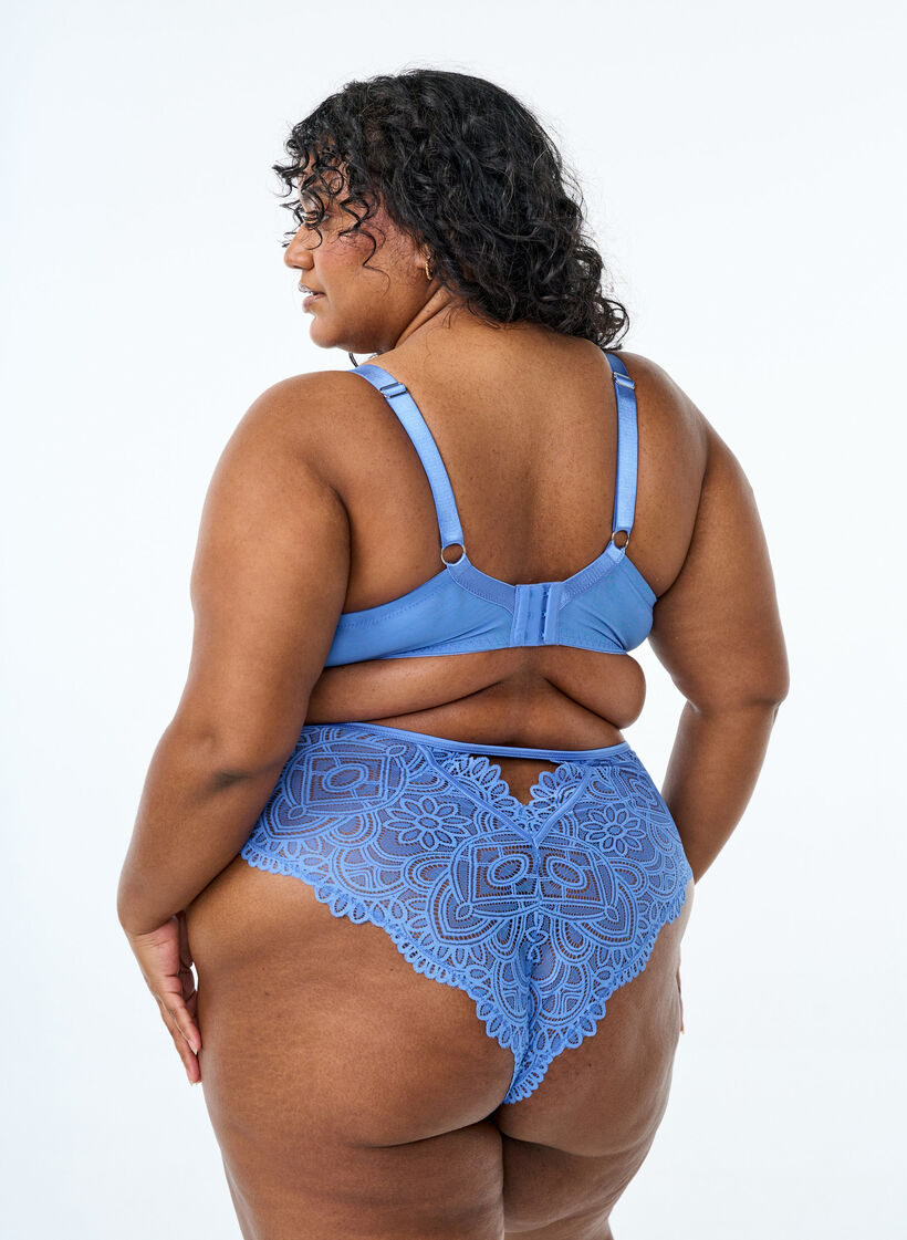 Lace Brazilian brief with a regular waist, Blue, Model image number 1