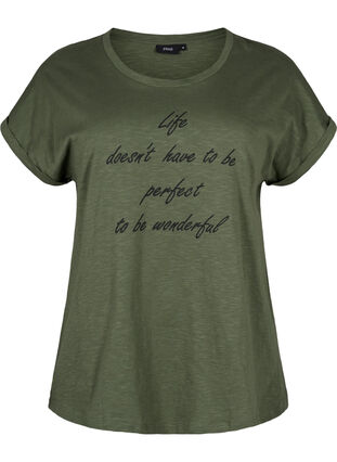 Printed T-shirt in organic cotton, Thyme w. Black Print, Packshot image number 0