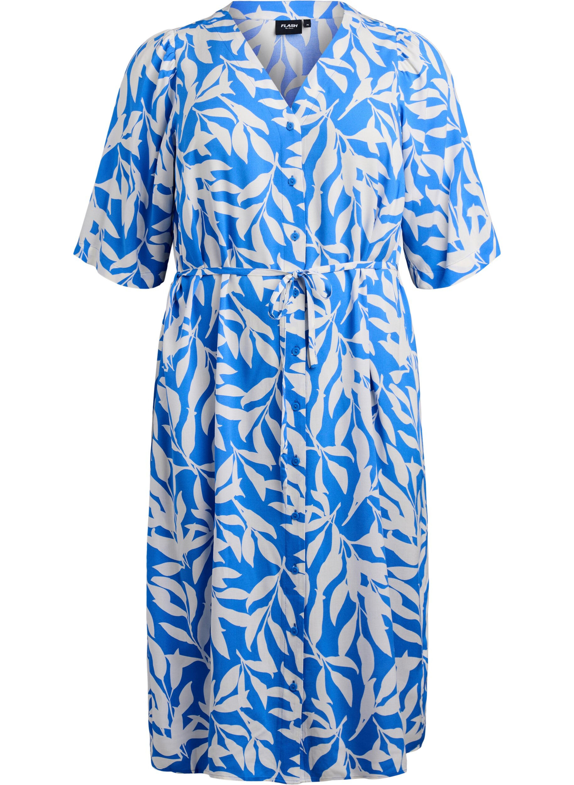 Zizzifashion FLASH - Midi dress with print and tie belt, Blue, Packshot image number 0