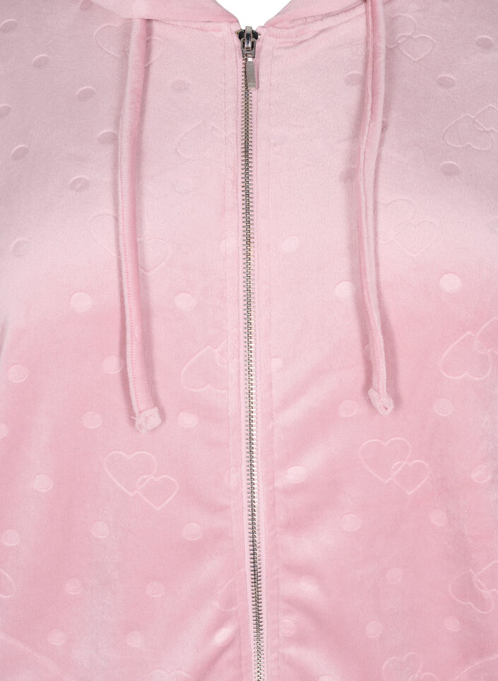 Velour cardigan with hood and pockets, Pink, Packshot image number 2