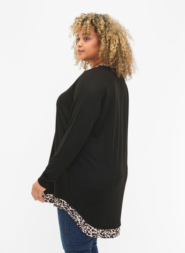 Long sleeve blouse with look a-like shirt, Black Leo AOP, Model image number 1