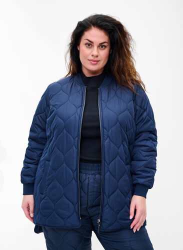 Quilted thermal jacket with zip, Navy Blazer, Model image number 0
