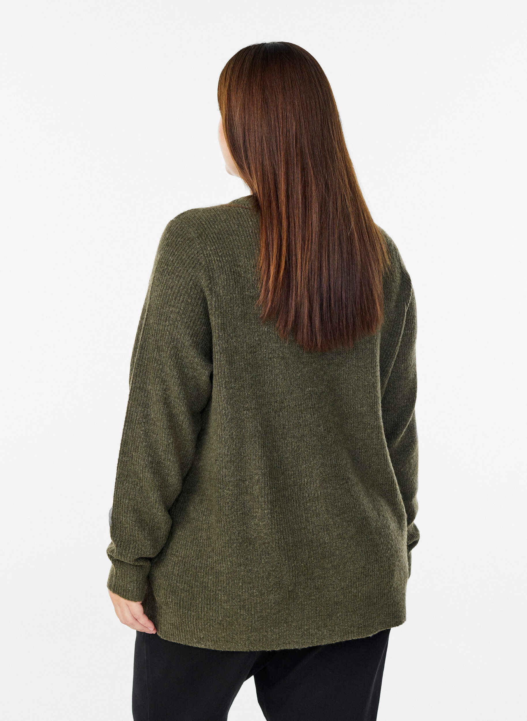 ZizzifashionMelange knit blouse with round neck, Green, Model image number 2