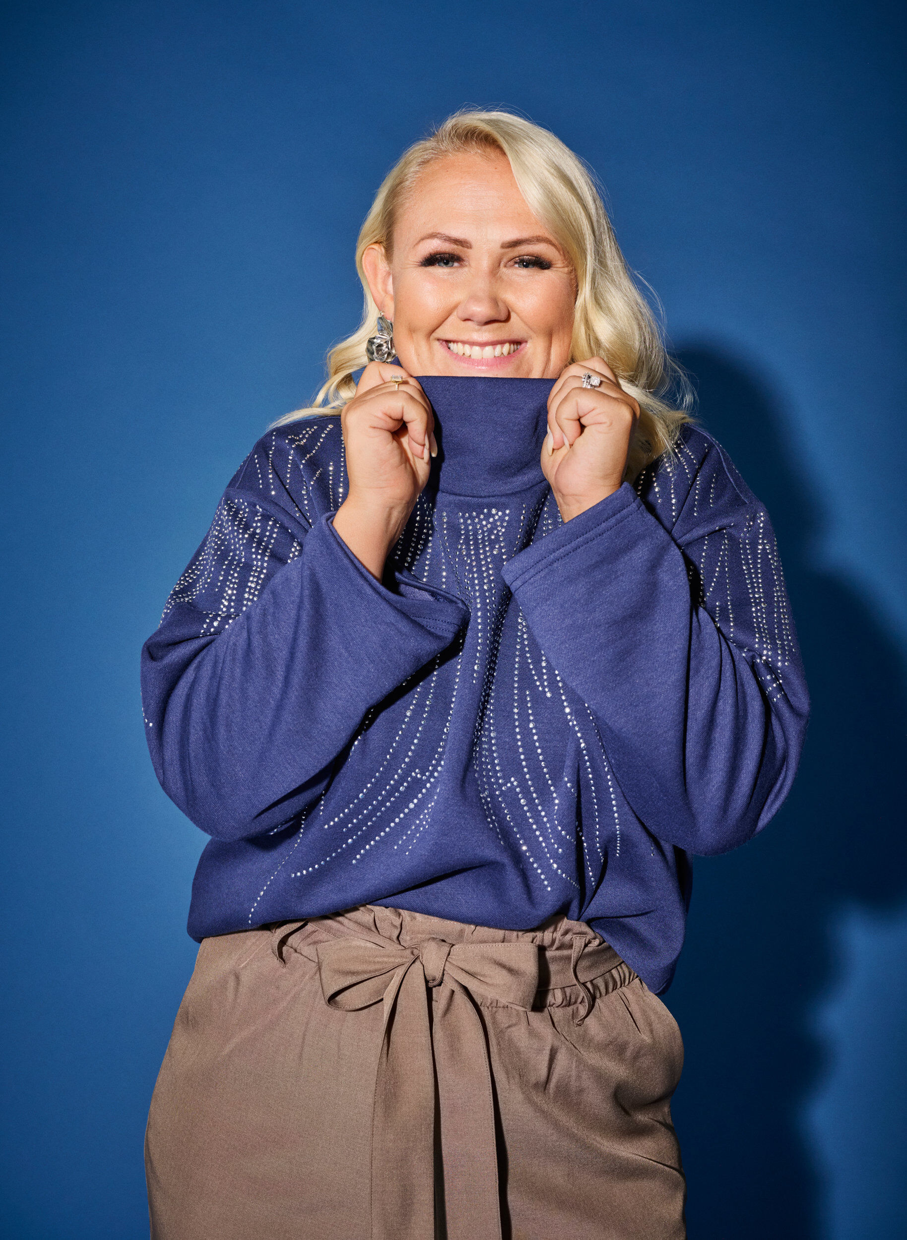 Zizzifashion Sweatshirt with high neck and rhinestones, Naval Academy, Image image number 0