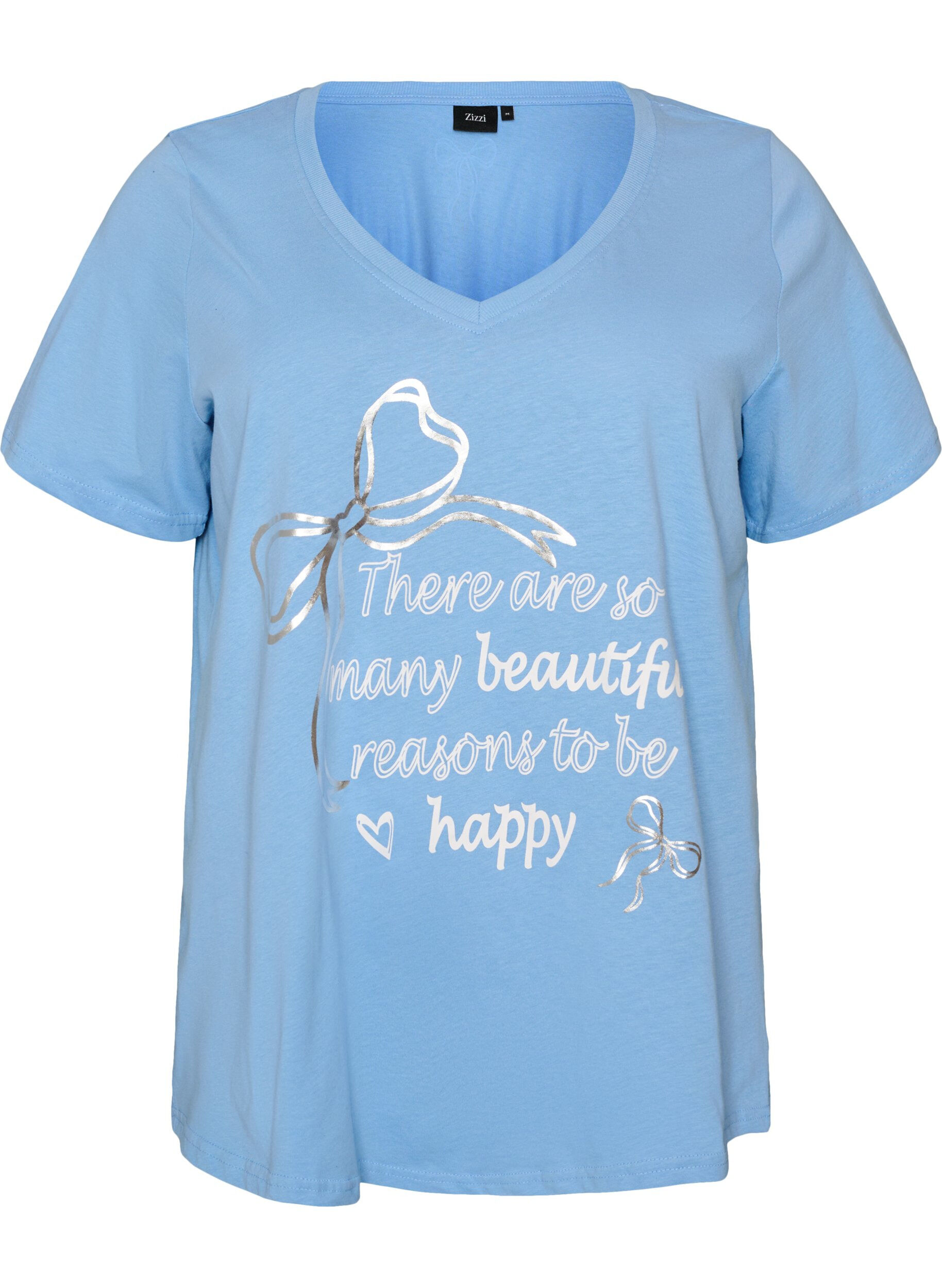 Cotton T-shirt with V-neck and front print