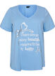 Cotton T-shirt with V-neck and front print, Light Blue, Packshot image number 0