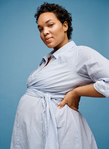 Cotton maternity shirt dress, Blue Stripe, Image image number 0
